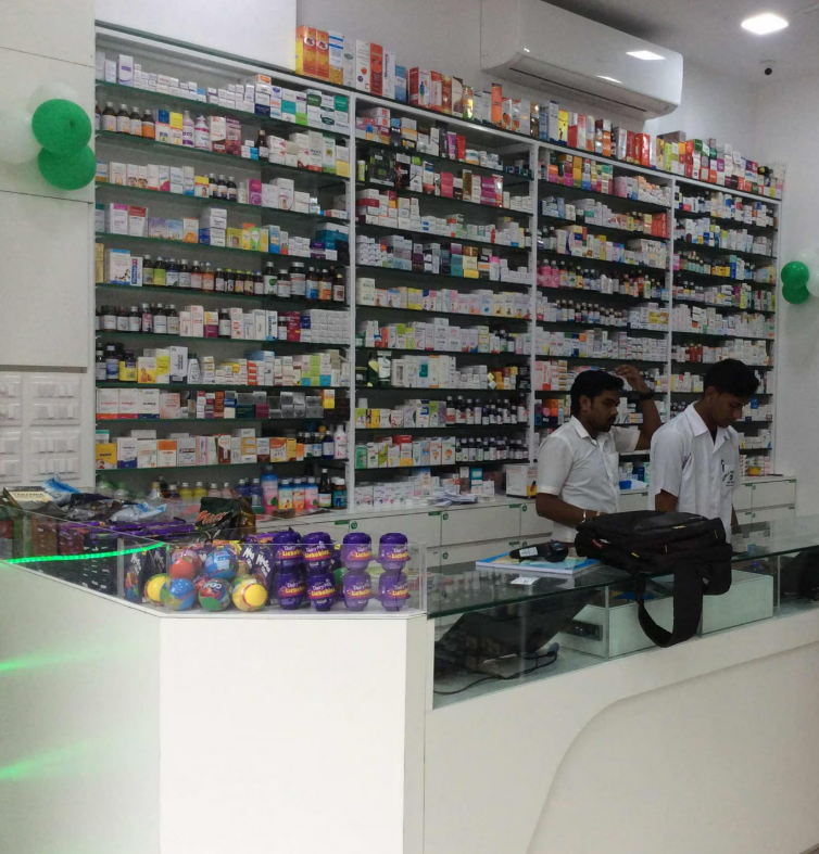 Fully stocked medicine shelves